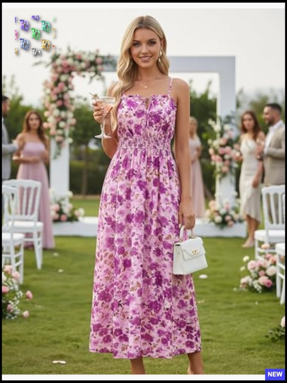 Floral Midi Sundress Boho Casual Summer Vacation Dress with Pockets Adjustable - Picture 5 of 7